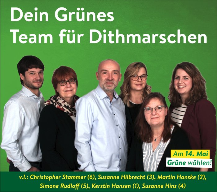 Dein Grünes Team für Dithmarschen - Bild mit 6 Kandidat:innen