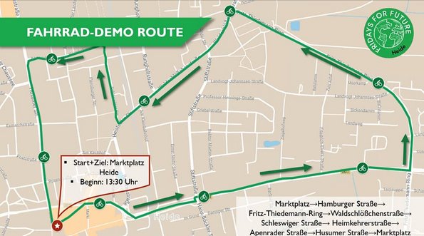 23.10.2020 um 13.30 Uhr FFF-Fahrraddemo in Heide - Bild der Route
