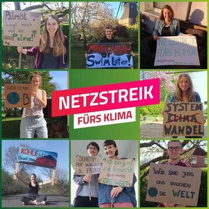 Bild zeigt Mitglieder der Grünen Jugens aus Dithmarschen mit ihren Plakaten zum Netzstreik fürs Klima